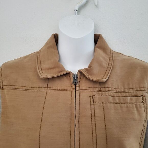 Anthropologie Hei Hei Womens Jacket Small Tan Brown Excursion Bomber Mixed Media - Picture 2 of 11